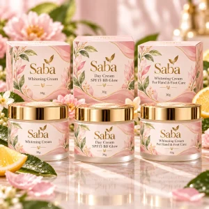 Saba Whitening 3-in-1 Skincare Bundle featuring Day Cream, Night Cream and Hand & Foot Cream for daily moisturizing care
